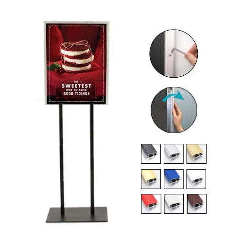Double Pole Poster Floor Stand 24x24 Sign Holder with SECURITY SCREWS on  Snap Frame 1 1/4 Wide